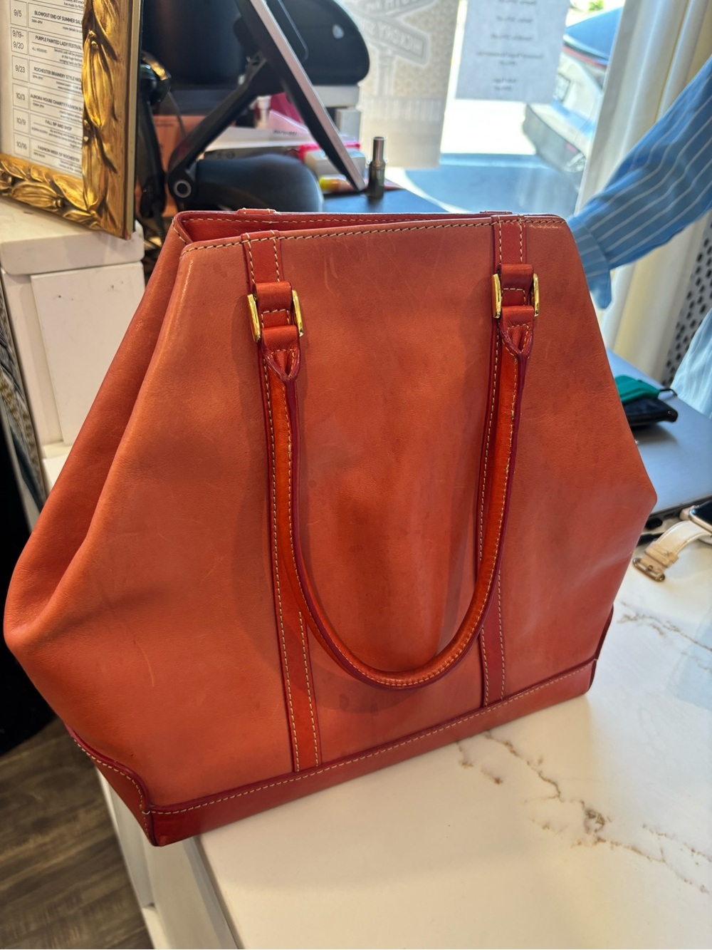 J McLaughlin Classic Structured Leather Tote in Rust Orange
